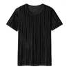 メンズTシャツブランドブラックハーフ透明透明ホローショートスリーブTシャツメンサマーパーソナライズされた軽量ストライプスリムOネックトップ4xl