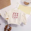 Hoodies Sweatshirts Süße Baby Mädchen Tops Sweatshirt Liebe Muster Rüschen Langarm O-Ausschnitt Pullover Kinder Shirts Lässige Lose Hoody Kinderkleidung 230317