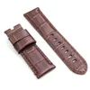 24mm - 22mm Brown Red Crocodile Grain Calf Leather Band Folding Deployment Clasp Strap For PAM PAM111 Wirst Watch