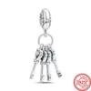 Loose Gemstones 925 Sterling Silver Friend Family Lock Key Flower Dangle Charm Fit Original Bracelet Bangle Women DIY Beads Jewelry