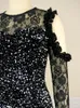 Abiti casual Elegante abito da sera lucido Donna Autunno Party Abito lungo in pizzo con paillettes Anche Robe Femme Vestido formale nero con spalle scoperte