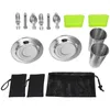 Ensembles de vaisselle Set Camping Serving Kit en acier inoxydable Couverts Assiettes Ustensiles de cuisine Sac à dos Portable Fourchette Cuillères Ustensiles Cuillère Vaisselle