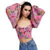 Women's Blouses Boho Inspired Floral Print Corset Tops Women Long Sleeve Spring Summer Blouse Bow Tied Front Square Neck Sexy