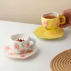 Tazze Piattini Creativi Dipinti A Mano Nuvola Tazza Da Caffè E Piattino Fatti A Mano In Ceramica Irregolare Con Fiori Di Tulipano Tè Tazza Di Latte Stoviglie