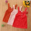 Girl Dresses FOCUSNORM 3 Colors Summer Lovely Kids Girls Overalls Dress Outfits 1-6Y Solid Strap Button Pocket Straight Sundress