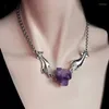 Цепи Purple Natural Brazilian Amethyst Quartz Crystal Cluster Cluster Penne Raw Mineral Rock Тибетское серебряное ожерель