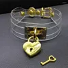 Choker handgjorda klara punk hajuku lager pvc dubbel remmar guld hjärta formad locakble nyckel krage hänglås halsband