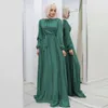 Abbigliamento etnico Abito in raso Hijab Ramadan Moda musulmana con cintura Abaya Dubai Turchia Arabo Maxi abiti africani per le donne Islam Robes 230317