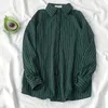 Women's Blouses Shirts Autumn Retro Stripe Long Sleeve Women's Blouse Korean Style Streetwear Vintage Button Up Shirt Ladies Fashion Female Green Tops 230317