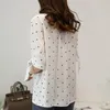 Bluzki damskie koszule luźne kobiety 4xl biała tunikowa bluzka Polka kropka szyfon blusas femininas łuk plus rozmiar kobiety topy upadające ramię 230317