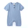 Babykleding jongen/meisje baby blauwe jumpsuit bodysuit zomerkleding solide kleur romper zacht katoenen jumpsuit voor pasgeborenen kleding 1963