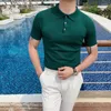 Men's T Shirts Summer Men's Ice Silk Short Sleeve Solid Color T-shirt British Fashion City Business Slim Fit Lapel Knitted Casual Men