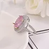 Pierścionki ślubne miqiao duży różowy jajko cyrkon luksusowy diament 925 srebro dla kobiet dar urodzinowy prezent modowy biżuteria
