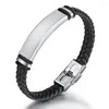 Bracelets porte-bonheur 2023 hommes à la mode maroquinerie tissage Bracelet loisirs couleur contraste acier inoxydable Bracelet cadeau personnalisé pour homme petit ami