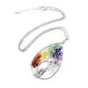 Chains Wholesale Fashion Oval With Giraffe Hand-made Natural Crystal Tree Of Life Necklace Seven Chakra Pendant For Women Girls N338