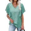 Camisetas femininas Mulheres Summer Summer Loose Ruffle Ruffle Short Sleeve Vopo Floral Print Tunic Tops