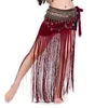 Scen Wear Tribal Belly Dance Clothes Gypsy Costume Accessories Långt fransar Bomull Wrap Hip Scarf med pärlor