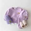 衣料品セット韓国の子供たちの刺繍具フリースプルオーバーセット1-5歳のスウェットシャツトップシャレムジョガーパンツスーツ2PCS女の子フリースライン服230317