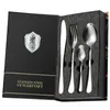 Dijkartikelen sets 24 stks gouden set roestvrijstalen tafelwerk mes vork lepel luxe bestek kerstcadeau doos flatware vaatwasser veilig