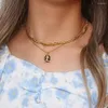 Ketten Gold 316L Edelstahl Schwarz Bild Rahmen Lady Anhänger Halskette für Frauen Statement Choker Halsketten Schmuck Tropfen