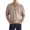 Polos para hombre, camiseta de manga larga con cuello en V de Color sólido para hombre, camiseta Polo informal de moda para exteriores para primavera y otoño para hombre 230317