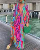 Womens Casual Dresses Summer Dress robe Women Boho Print Loose Beach Elegant Retro Harajuku V-Neck Maxi Dress Sexy Long Sleeve Oversized Clothes Clothing For Woman