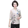 Women's Blouses Middle-aged Mother Shirts Spring Summer Chiffon Silk Women Blouse V-neck Blusa Feminina Cardigan Tops Plus Size