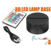 2016 nattlampor RGB LED -lampbas för 3D -illusion 4mm akrylljuspanel AA -batteri eller DC 5V USB -nätter DHS Drop Delivery Lighting Indo DHCZQ