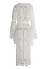 Sukienki swobodne Maxi Boho Kimono Kaftan Cof-Ups Suknia Szata Kobiet Sheer Lace Crochet Sukienka plażowa Biała długie przednich kardigan dla Lady W0315