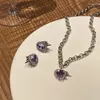 Stud Earrings Trend Romantic Rhinestone Heart For Women Girls Simple Compact Purple Love Earring Female Fashion Jewelry