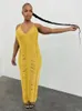 Women's Swimwear V-Neck Long Crochet Tunic Sexy Straped Hollow Out Maxi Dress Summer Clothes Women 2023 Beach Wear Swim Suit Cover Up A1966