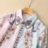 Verão Paisley Print Duas peças Conjuntos de vestidos de manga longa rosa Blusa de miçanga de lapido de lapela alta Ternos de saia longa Conjunto S3F130209