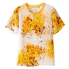 Kadın T-Shirt Yaz Gündelik Kadın T-Shirts Üstler% 100 Gerçek İpek O yakalı Kısa Kol gevşek Kadın Tişört Kadın Çiçek Baskı T-Shirt 230317