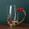 ワイングラスミルクウォーターグラスコーヒーカップソーサー彫刻花色エナメル誕生日プレゼントウェディングギフトボックススプーンレッド付きウェディングギフトボックス