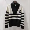 Women's Knits & Tees designer Small black and white contrast striped knitted top western-style aging zippered polo sweater NLZG