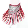 Stage Wear 2023 Hand Crochet Women Belly Dance Clothes Accessories Wrapped Belts Stretchy Long Tassel Belt Tribal Triangle Hip Scarf