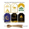 Present Wrap 48/96 Set Ramadan Taggar Moon Star Box Package Hanging Etiketter med sträng för Eid Mubarak Muslim Party Gynors Decoration