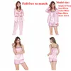 Women's Sleepwear JULY'S SONG Pink 7 Pieces Women's Pajamas Sets Faux Silk Striped Pyjama Women's Pajamas Sleepwear Sets Spring Summer Homewear 230316