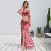 Stage desgaste 2023 Women Dancewear Belly Dance Clothing Floral Figurino Dress One Piece com Bowknot