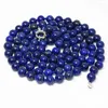 Łańcuchy motyki Naturalne egipskie niebieskie lapis lazuli kamienne koraliki 8 10 12 mm mody elegancki długi łańcuch biżuteria 36 cala B1484