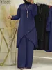 Ubranie etniczne Zanzea Mass Muzułmańskie kobiety Bluzka z długim rękawem Abaya garnitury cekiny islamskie luźne zestawy 2PCS Urban Tracksuit 230317