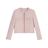 Designer de jaquetas femininas no início da primavera 2023 Nova Fragrância Little Fragrância Francesa Versátil Pink Wood Twoven Tweed Coat Women 0LQ4