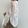 2023 Women's Blouses Chic Long Sleeve Blouse Women Clothing White Sunscreen Shirt Woman Thin Buckle Lapel Feminine Top