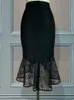 Saia preto renda alta cintura slim midi modesto modesty comprimento irregular pacote feminino quadril jupes falad office elegante moda 230317