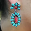 Necklace Earrings Set Vintage Blue White Red Turquoises Dangle For Women Fashion Ethnic Ancient Statement Long Earring Boho Jewelry