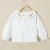 Barnskjorta Baby Girl Long Sleeve Lapel broderi Flowers Autumn Girls T Shirts Spring Cotton Baby Girls T-shirt Småbarnskjortor 230317