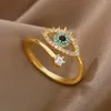 Anéis de banda Lucky Turkish Evil Eye Rings For Women Abrindo anel de aço inoxidável ajustável 2023 Trend Luxury Wedding Casal Jewelry Gift G230317