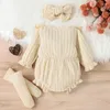 Clothing Sets 2023 Baby Girls 3Pcs Spring Outfits Long Sleeve Button Front Ruffle Romper Socks Headband Baby's Born Items