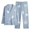 Mäns sömnkläder Män pajamas Set Modal Cotton Spring Long Sleeve Maple Leaf Print Män Pajamas kostym Nattkläder Lapel Collar Pijama Male Sleepwear 3XL 230317