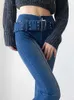 Damesjeans Heyoungirl Casual Vintage Black Jeans Dames 2000s Esthetic Skinny Flared Pants Capri met riem Fashion Koreaanse broek L230316